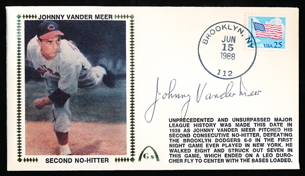 Autographed June 15, 1988 Gateway Cachet MLB- Johnny Vander Meer- 50th Anniversary of his 2nd No-Hitter