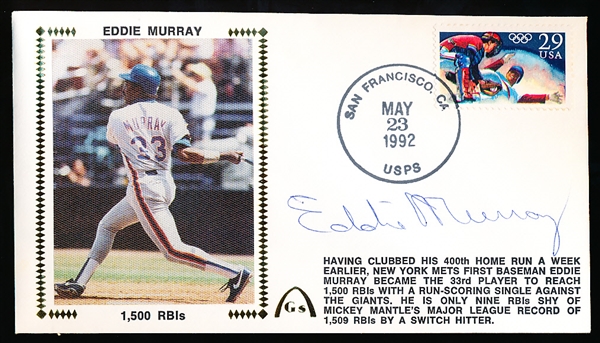 Autographed May 23, 1992 Gateway Cachet MLB- Eddie Murray- 1,500 RBI’s
