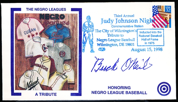 Autographed August 15, 1998 Bull’s Eye Cachet MLB- Buck O’Neil- 38/450 Negro Leagues Tribue