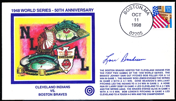 Autographed October 11, 1998 Bull’s Eye Cachet MLB- Lou Boudreau- #238/450- 1948 World Series 50th Anniversary