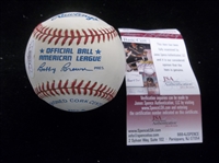 Autographed Ernie Harwell Official AL Bobby Brown Bsbl.- JSA Certified