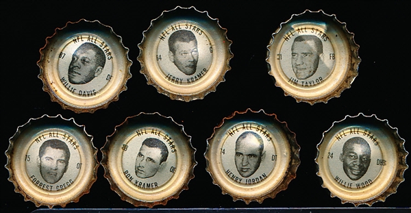 1964 Coca-Cola NFL Caps- 7 Diff. Green Bay Packer All-Stars