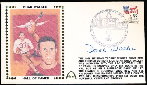 Autographed August 2, 1986 Gateway Cachet NFL- Doak Walker- Pro FB HOF Induction