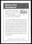 2009 Philadelphia A’s Historical Society “Diamond Signatures” Bsbl.- Don Hasenmayer, Phillies- set #87/125.
