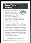 2009 Philadelphia A’s Historical Society “Diamond Signatures” Bsbl.- Frank Howard, Senators- set #87/125.