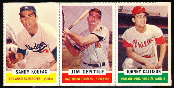 1962 Bazooka Baseball Panel- Sandy Koufax/ Jim Gentile/ Johnny Callison