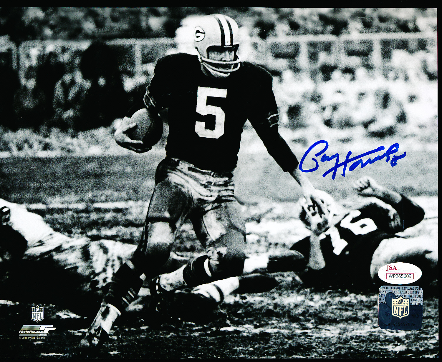 Lot Detail - Autographed Paul Hornung Green Bay Packers NFL B/W 8” x 10”  Game Action Photo- JSA Witnessed Certification