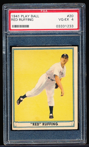 1941 Playball Baseball- #20 Red Ruffing, New York Yankees- PSA Vg-Ex 4 – Dated 1941 back variation.