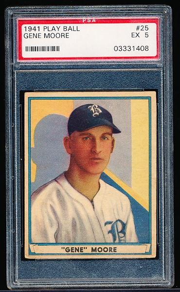 1941 Playball Baseball- #25 Gene Moore, Boston Braves- PSA Ex 5 –Undated back variation.