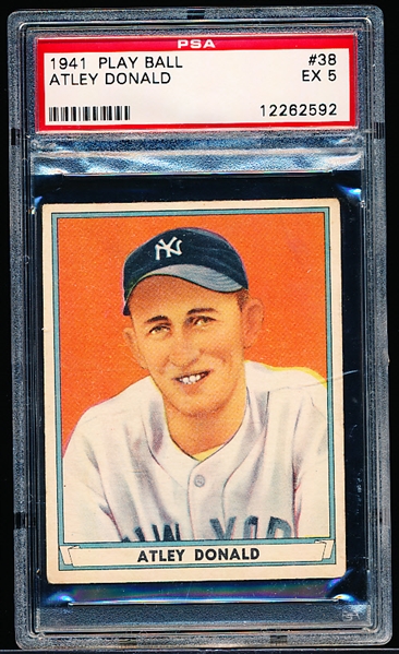 1941 Playball Baseball- #38 Atley Donald, Yankees- PSA Ex 5- dated 1941 back variation