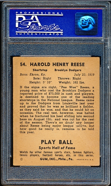 Lot Detail - 1941 Playball Baseball- #54 Pee Wee Reese, Brooklyn ...