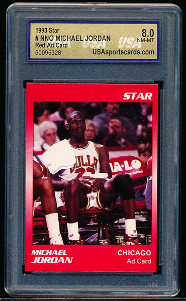1990 Star Co. NNO Michael Jordan (Bulls) Red Ad Card- USA Graded NM-MT 8.0.