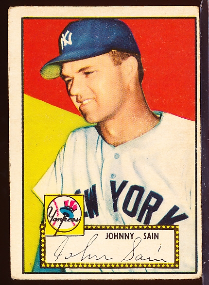 1952 Topps Baseball- #49 Johnny Sain, Yankees- Correct Back- Red Back