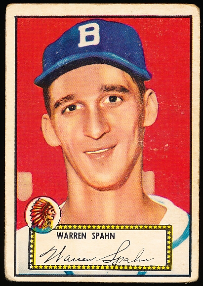 1952 Topps Baseball- #33 Warren Spahn, Braves- Red Back