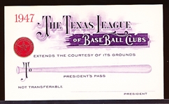 1946 Texas League MiLB President’s Season Pass