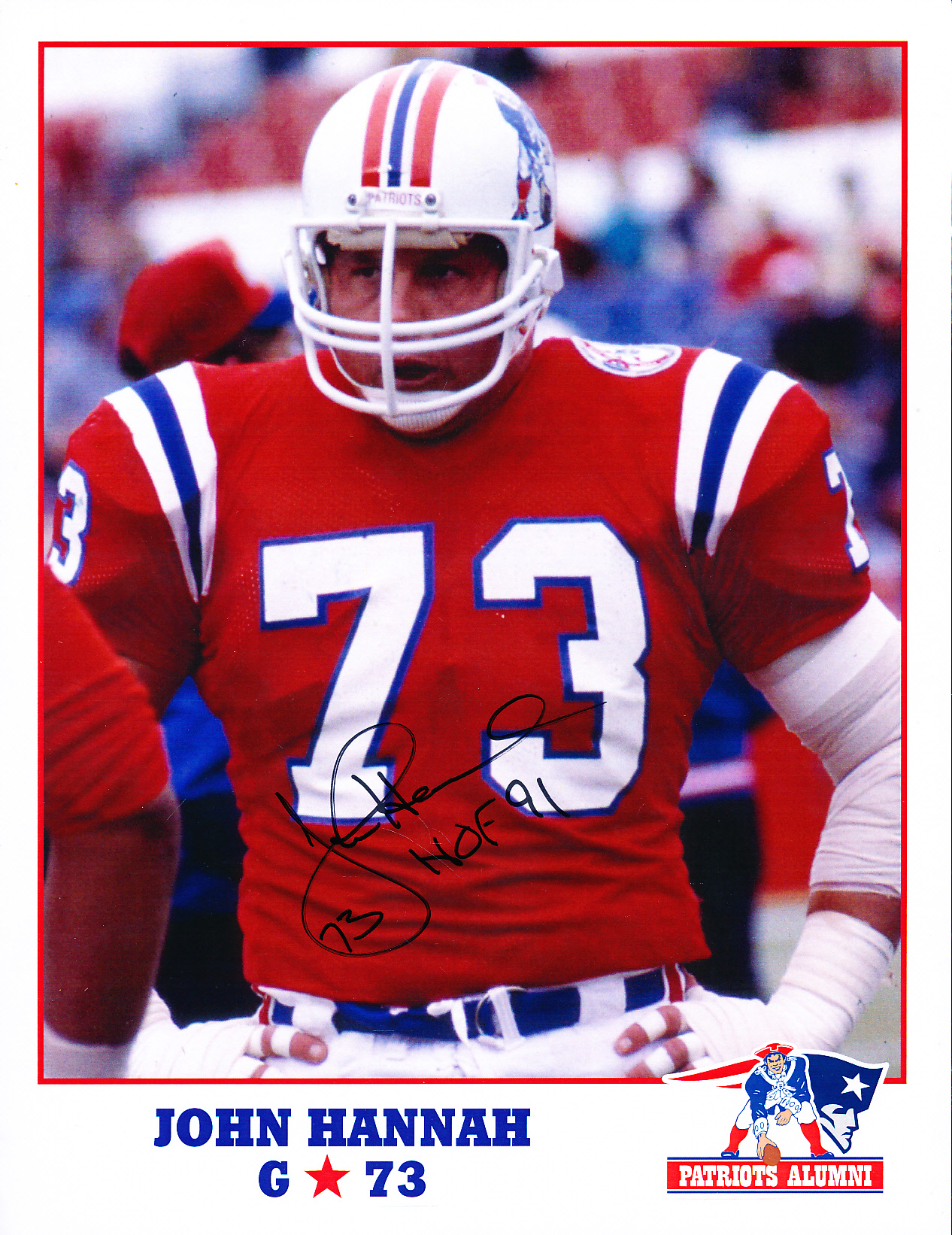 John Hannah Autographed 8x10 New England Patriots Photo w/ HOF - SGC Auth