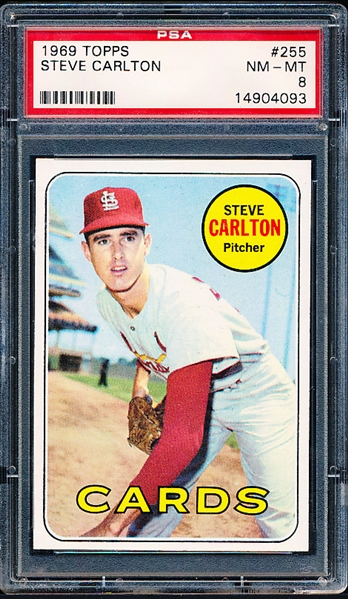 1969 Topps Baseball- #255 Steve Carlton, Cards- PSA Nm-Mt 8 