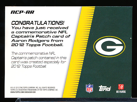 Sold at Auction: 2012 Topps NFL Captain Patch Aaron Rodgers