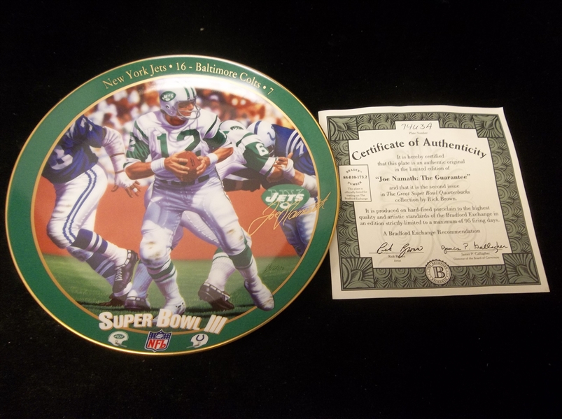 1995 Bradford Exchange Great Super Bowl Quarterbacks “Joe Namath: The Guarantee” Super Bowl III Porcelain Plate- #7463A