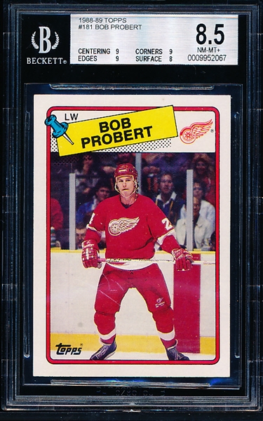 1988-89 Topps Hockey- #181 Bob Probert RC, Red Wings- Beckett Graded NM-MT+ 8.5