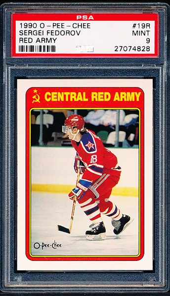 1990-91 O-Pee-Chee Hockey- “Red Army”- #19R Sergei Federov- PSA Graded MINT 9