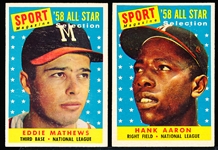 1958 Topps Baseball- 2 Diff All Stars