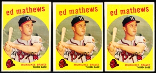 1959 Topps Baseball- #450 Ed Mathews, Braves- 3 Cards