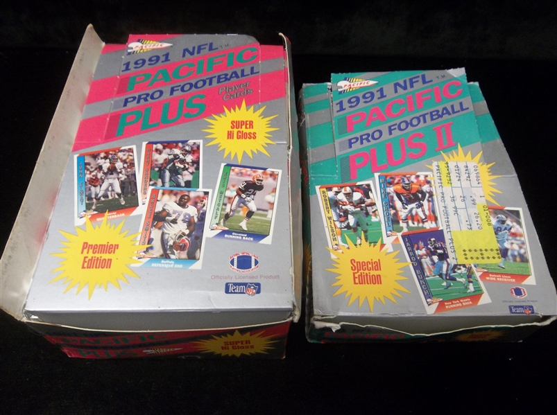 1991 Pacific Plus Football- 1 Series One 28 Card Jumbo Pack Box Plus One Series Two Wax Box