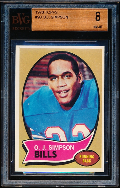 1970 Topps Football- #90 O.J. Simpson, Bills- Rookie!- BVG 8 (Nm-Mt 8)