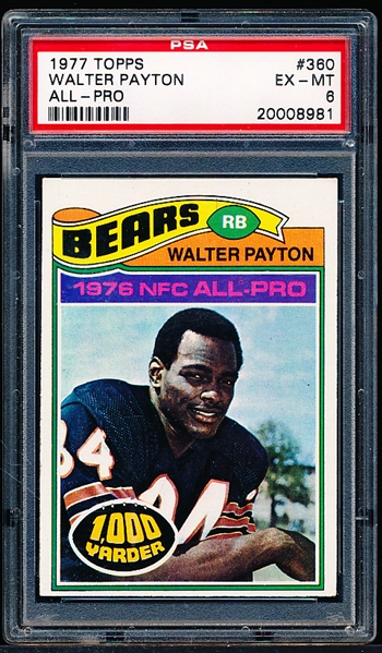 1977 Topps Football- #360 Walter Payton, Bears- PSA Ex-Mt 6