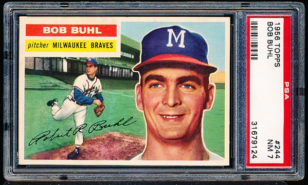 1956 Topps Baseball- #244 Bob Buhl, Braves- PSA NM 7