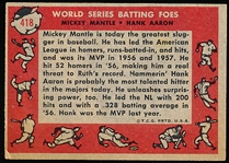 1958 Topps Bb- #418 Mickey Mantle/ Hank Aaron