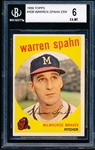 1959 Topps Bb- #40 Warren Spahn, Braves- Beckett 6 (Obscured # Back Variation(B))