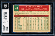 1959 Topps Bb- #40 Warren Spahn, Braves- Beckett 6 (Obscured # Back Variation(B))