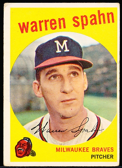 1959 Topps Bb- #40 Warren Spahn, Braves- “21” Back Variation