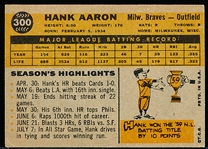 1960 Topps Bb- #300 Hank Aaron, Braves