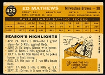 1960 Topps Bb- #420 Ed Mathews, Braves