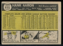 1961 Topps Bb- #415 Hank Aaron, Braves