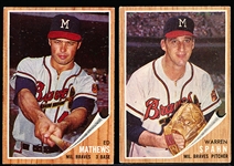 1962 Topps Baseball- #30 Ed Mathews, Braves- 2 Cards