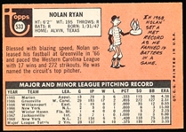 1969 Topps Baseball- #533 Nolan Ryan, Mets- 2nd Year Card