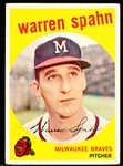 1959 Topps Bb- #40 Warren Spahn, Braves- “Obscured 2” Variation on Back