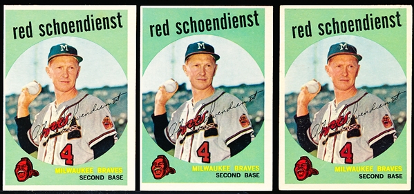 1959 Topps Bb- #480 Schoendienst- 3 Cards