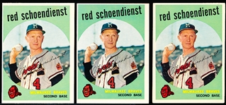 1959 Topps Bb- #480 Schoendienst- 3 Cards