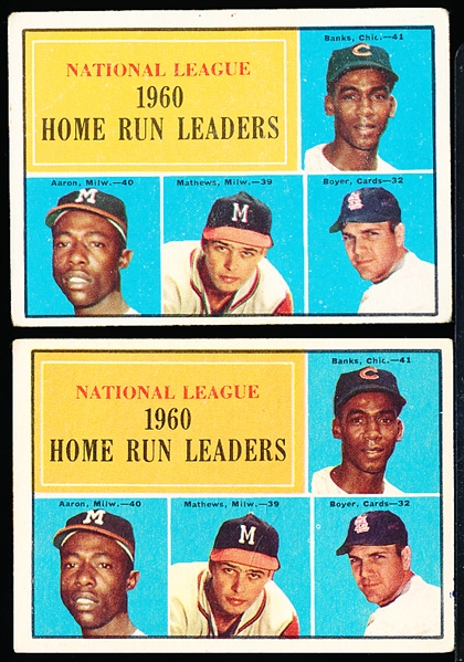 1961 Topps Bb- #43 NL Leaders (Aaron/ Banks/ Mathews/ Boyer)- 2 Cards
