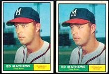 1961 Topps Bb- #120 Ed Mathews- 2 Cards