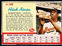 1962 Post Cereal Bb- #149 Hank Aaron, Braves