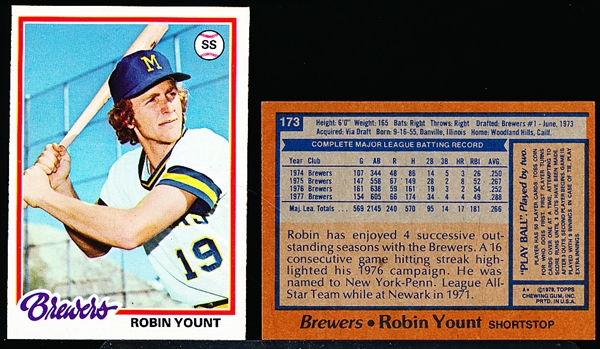 1978 Topps Bb- #173 Robin Yount, Brewers- 5 Cards