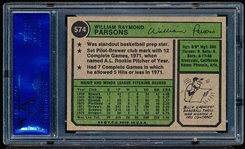 1974 Topps Bb- #574 Bill Parsons, Brewers- PSA NM-Mt 8 