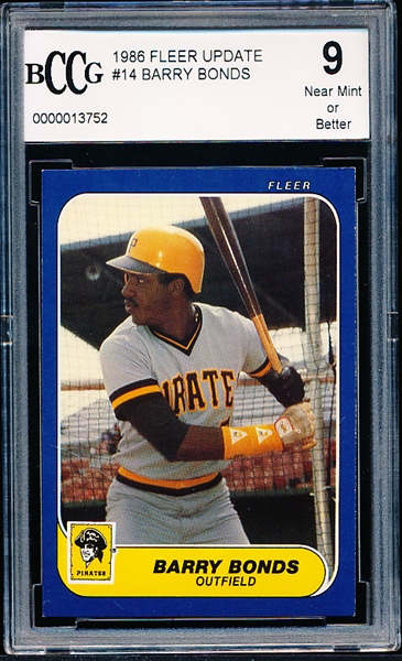 1986 Fleer Bb Update- #14 Barry Bonds RC- BCCG 9 (Near Mint or better)