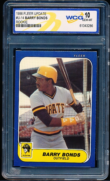 1986 Fleer Bb Update- #14 Barry Bonds RC- WCG 10 (Gem Mint)